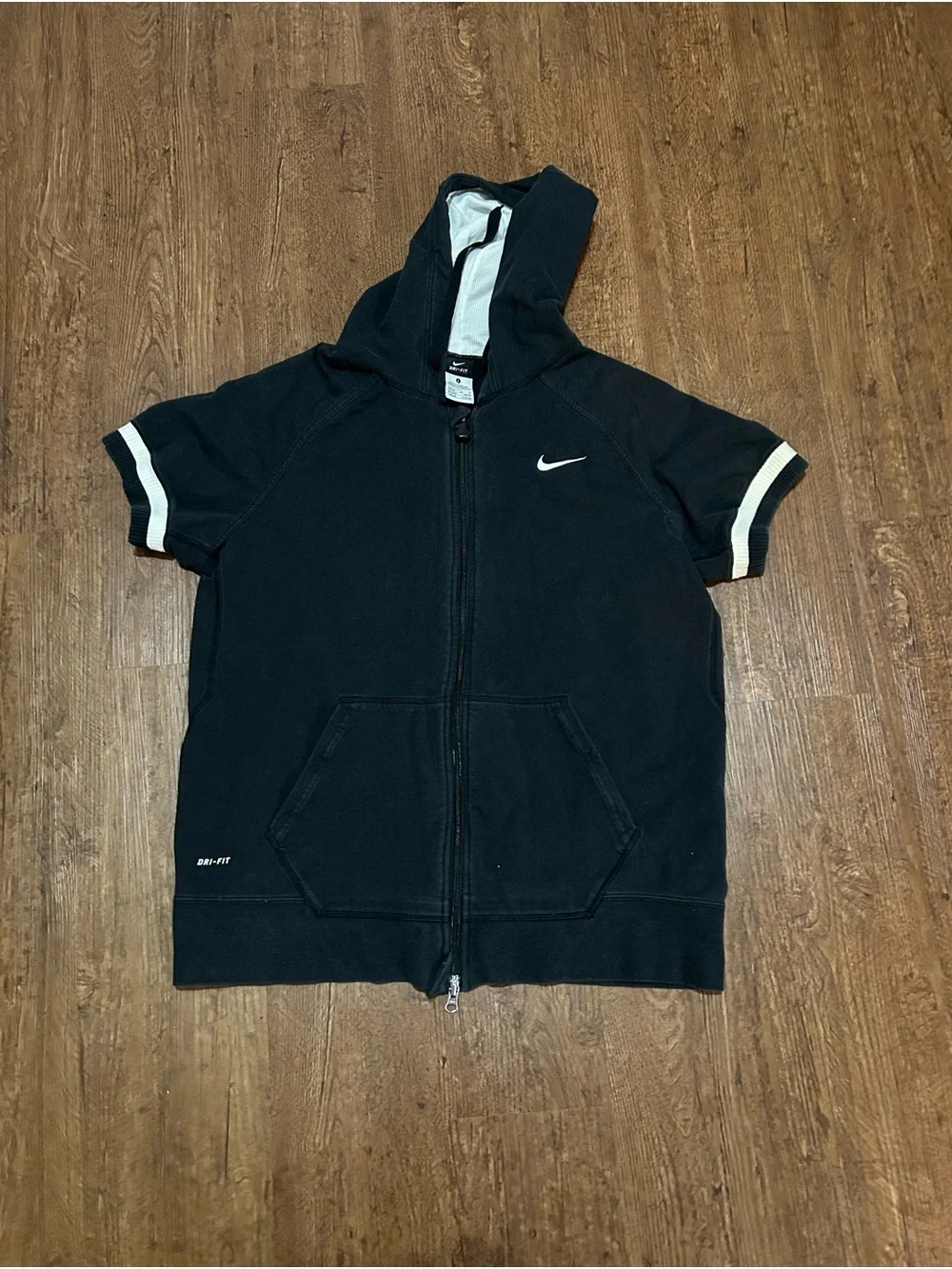Nike Black and White Dri-FIT Short Sleeve Hoodie